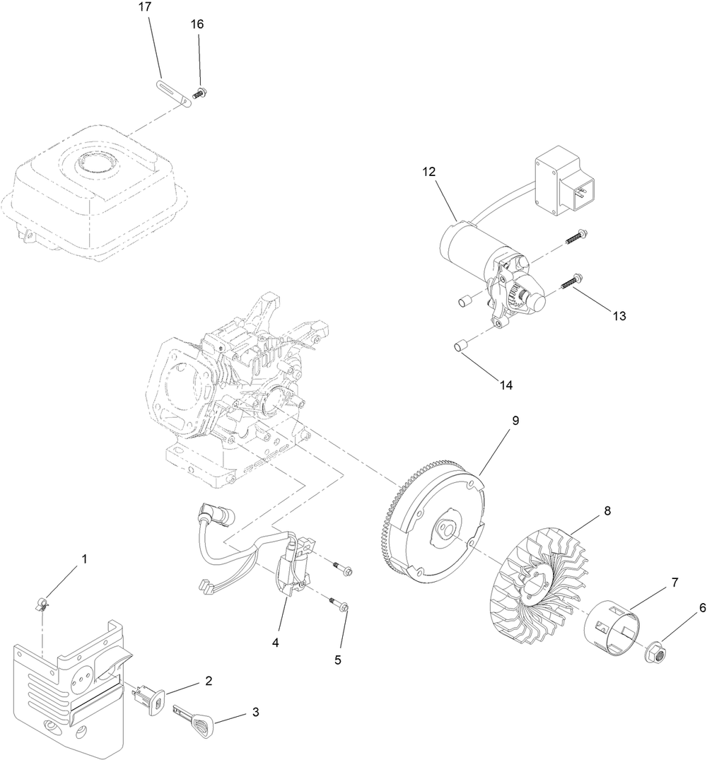 Ignition And Electrical Assembly Diagram and Parts List for 38756 413986045 - 415999999 Toro Snow Blower