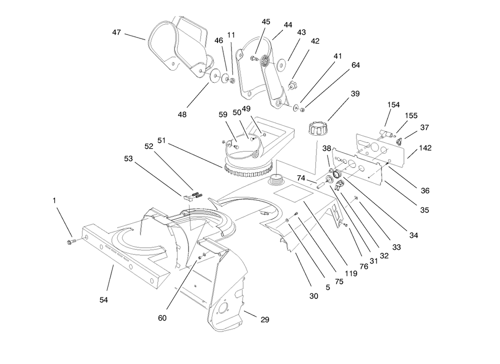 Chute Assembly Diagram and Parts List for 38170 8900001 - 8999999 Toro Snow Blower