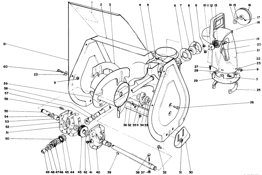 Auger Assembly Diagram and Parts List for 38056 0000001 - 0999999 Toro Snow Blower