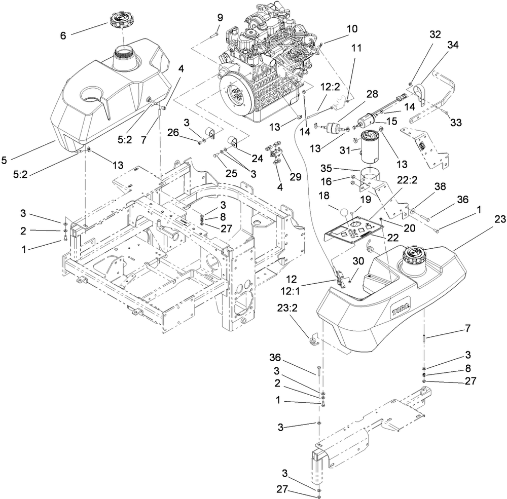Fuel System And Throttle Control Assembly Diagram and Parts List for 74279TE (310000001-310999999)(2010) Toro Lawn Tractor