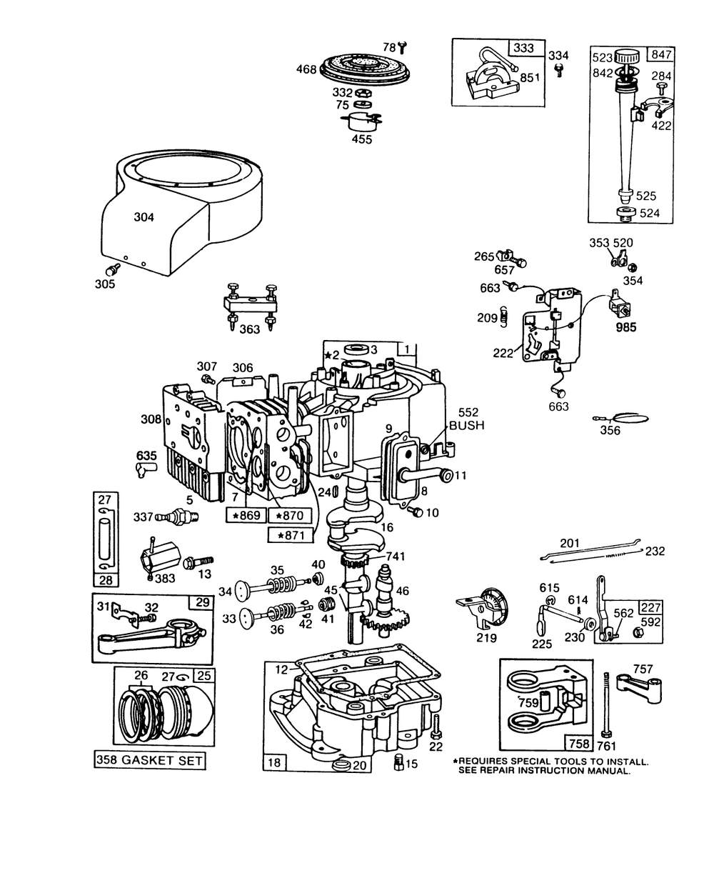 Engine Briggs & Stratton Model No. 252707-0621-01 Diagram and Parts List for 56155 6000001 - 6999999 Toro Lawn Tractor