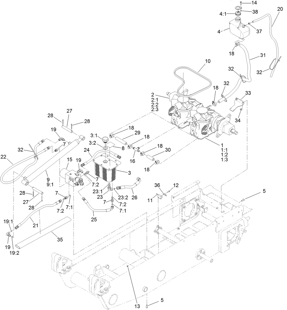 Hydraulic Pump Assembly Diagram and Parts List for 68138HD 400000000 - 403090249 Toro Lawn Tractor Accessories