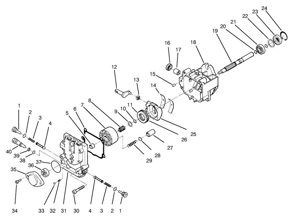 Hydraulic Pump Assembly Diagram and Parts List for 74182 (890001-890183)(1998) Toro Lawn Tractor