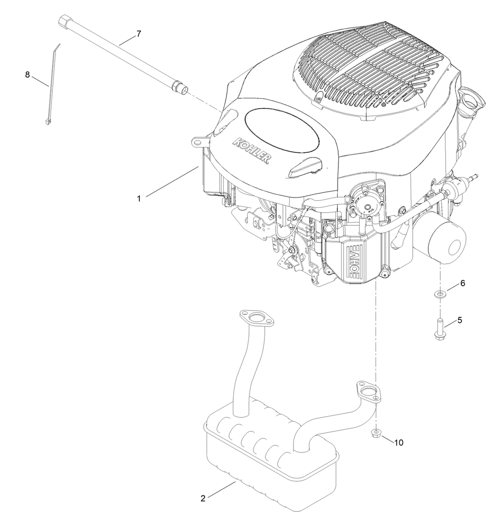 Engine And Muffler Assembly Diagram and Parts List for 75747W 400000000 - 409999999 Toro Lawn Tractor