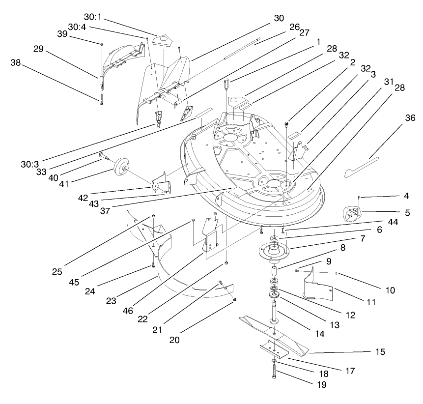 Deck Assembly (38" Cutting Unit) Diagram and Parts List for 71219 8900001 - 8999999 Toro Lawn Tractor