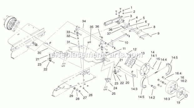 Parking Brake Assembly Diagram and Parts List for 74804TE 220000001-220999999 Toro Lawn Mower