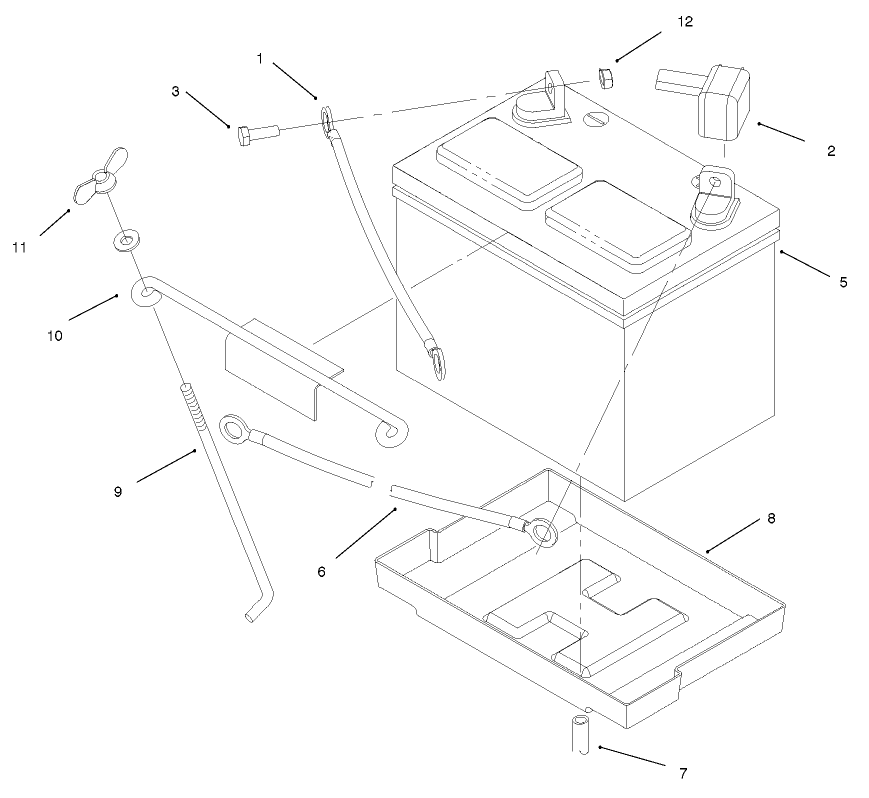 Battery Assembly Diagram and Parts List for 73448 8900001 - 8900499 Toro Lawn Tractor