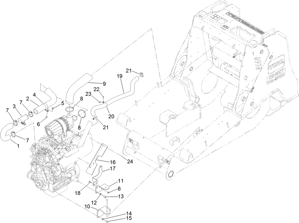Engine Mount, Starter Shield And  Air Intake Hose Assembly Diagram and Parts List for 22531 400000000 - 405539999 Toro Lawn Tractor Accessories