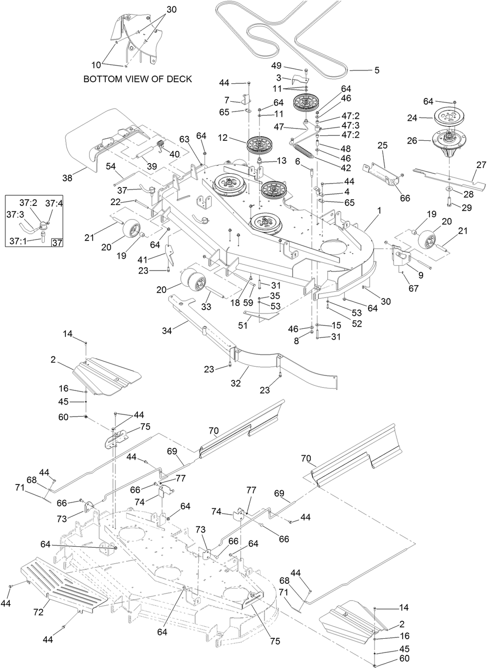 Deck Assembly Diagram and Parts List for 74265TE (316000001-316999999)(2016) Toro Lawn Mower