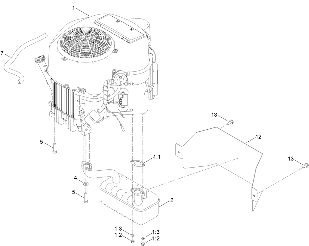 Engine And Muffler Assembly Diagram and Parts List for 76660 400000000 - 999999999 Toro Lawn Tractor