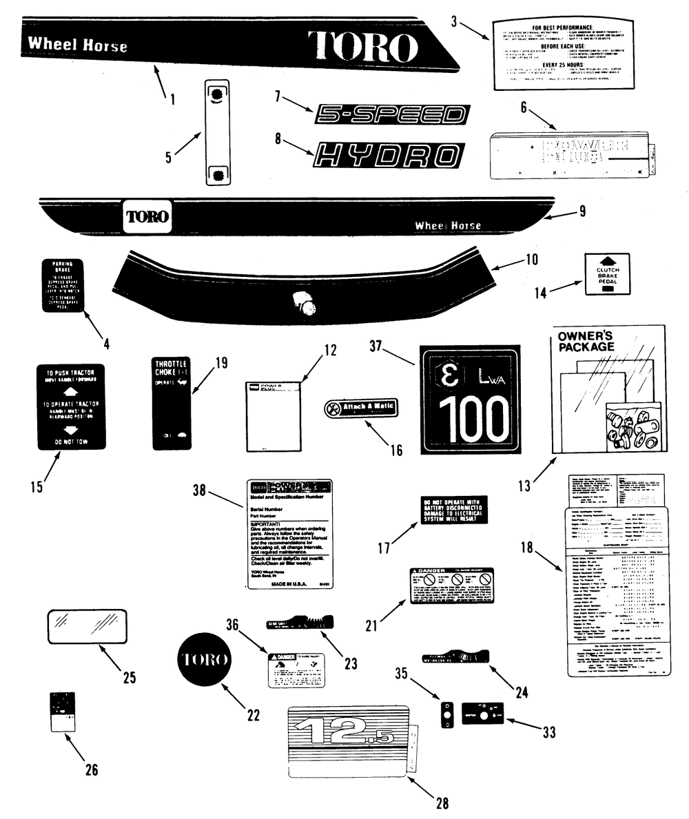 Decal & Miscellaneous Parts Assembly Diagram and Parts List for R2-12O501 1000001 - 1999999 Toro Lawn Tractor