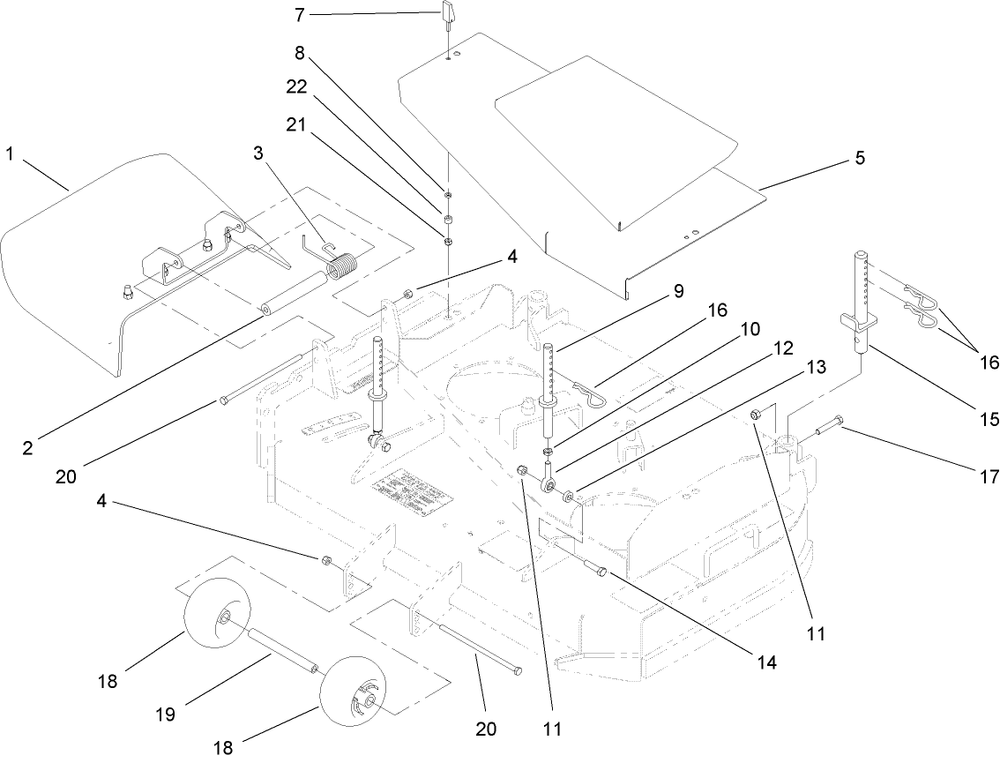 Outer Deck Assembly Diagram and Parts List for 38494 (290000001-290999999)(2009) Toro Lawn Mower