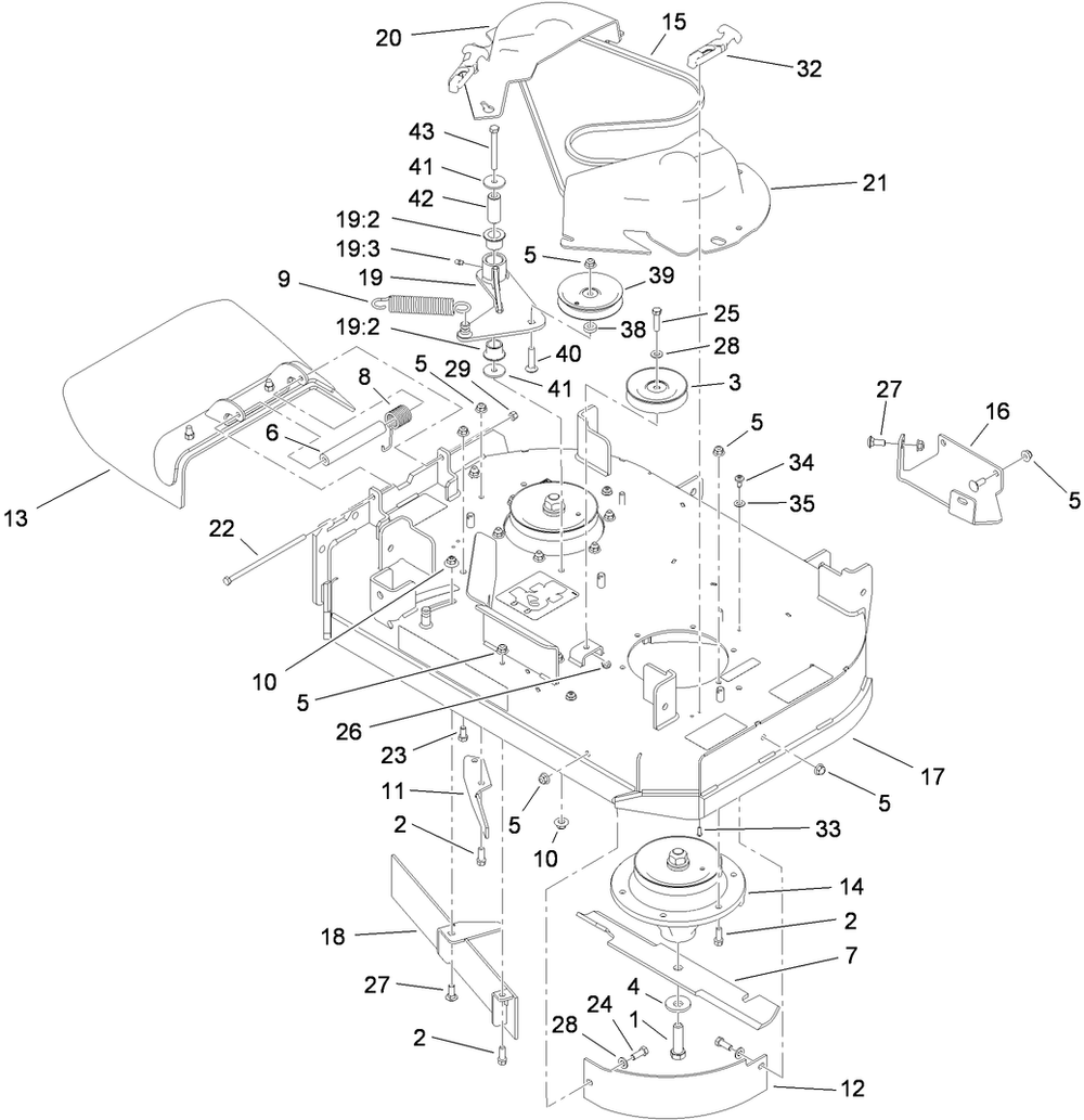 Deck Assembly Diagram and Parts List for 79534 (310000001-310999999)(2010) Toro Lawn Mower