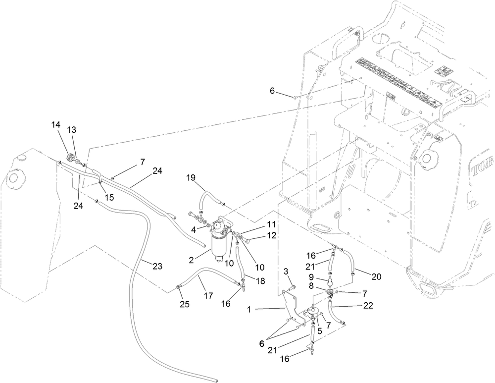 Fuel Pump And Water Seperator Assembly Diagram and Parts List for 22531 400000000 - 405539999 Toro Lawn Tractor Accessories