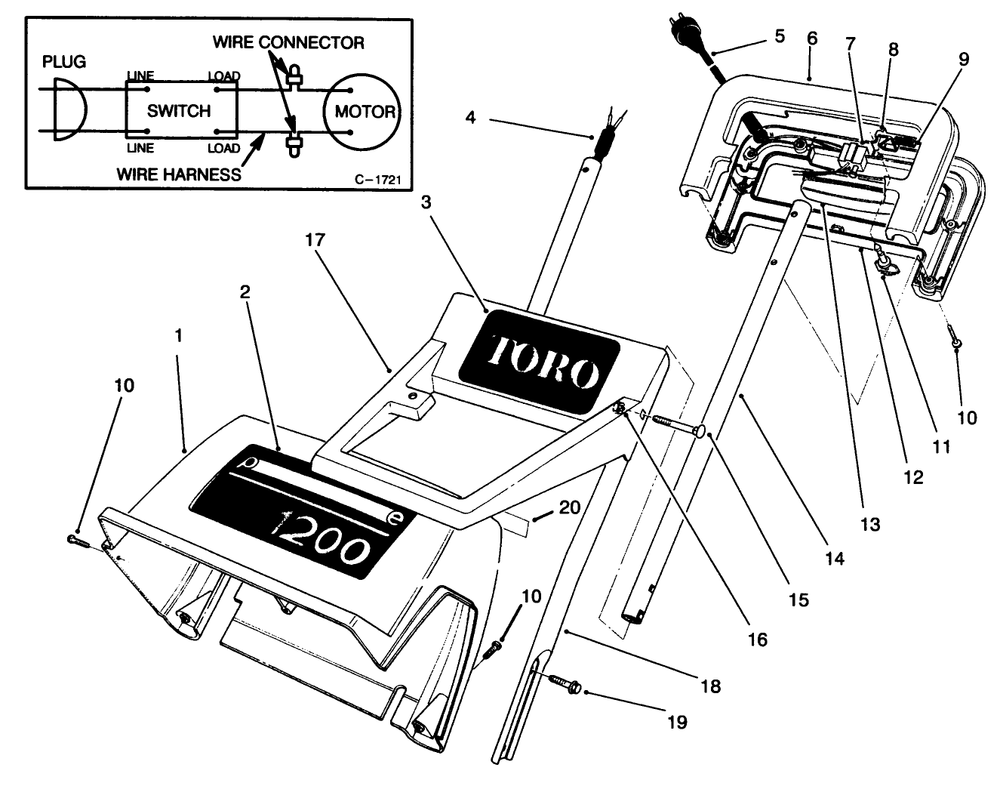 Handle Assembly Diagram and Parts List for 38005 6900001 - 6999999 Toro Snow Blower