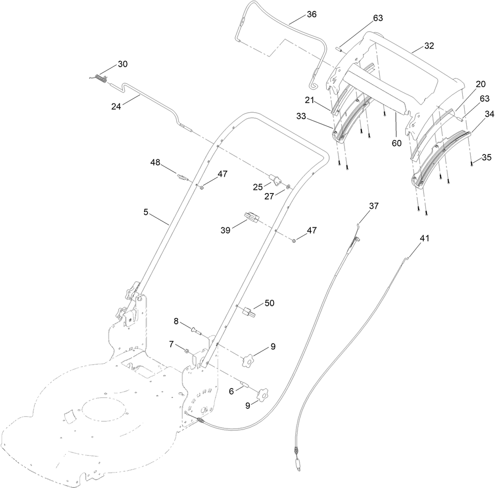 Handle Assembly Diagram and Parts List for 21464 413000000 - 999999999 Toro Lawn Mower