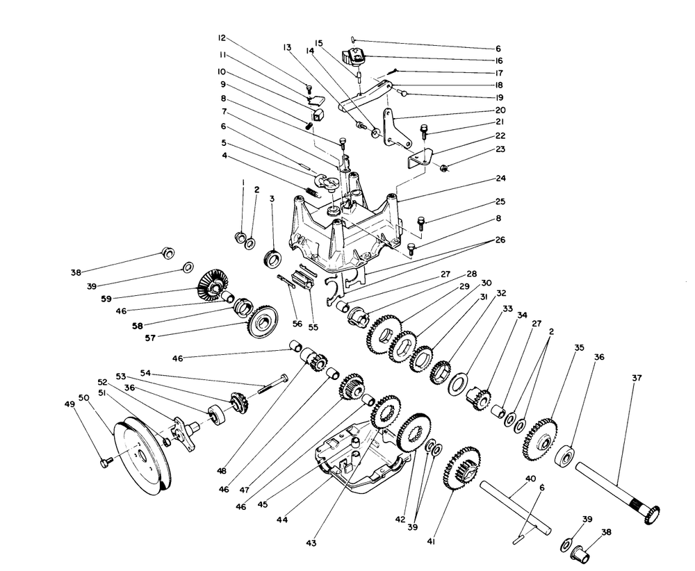 Transmission Assembly No. 66-8030 Diagram and Parts List for 38565 9000001 - 9999999 Toro Snow Blower