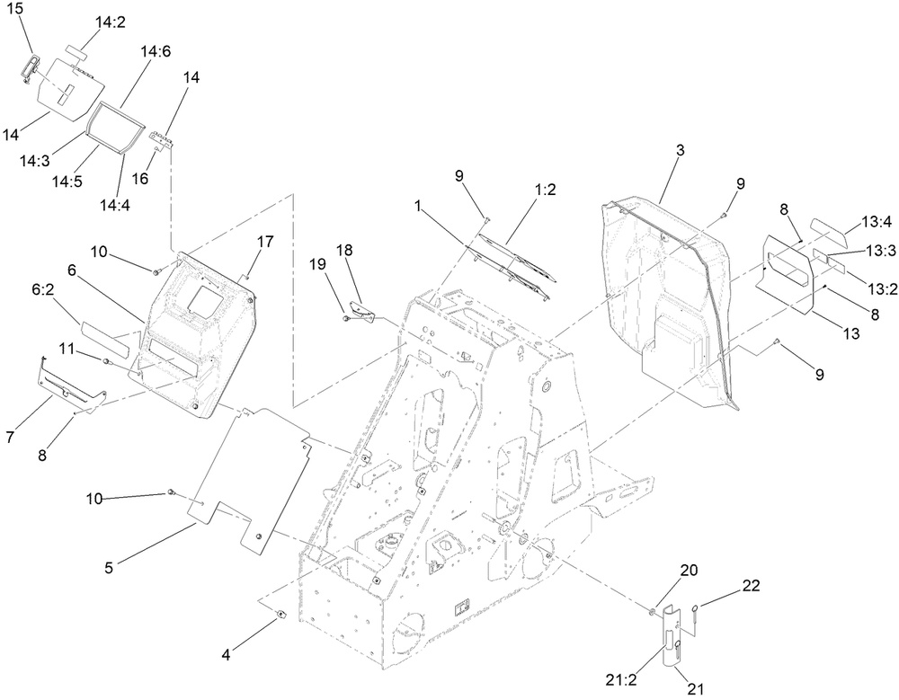 Hood And Service Panel Assembly Diagram and Parts List for 22219 400000000 - 999999999 Toro Lawn Tractor Accessories