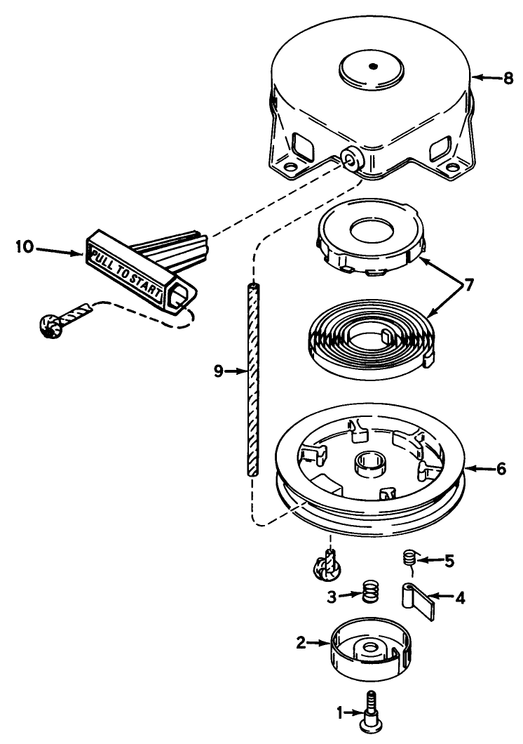 Recoil Starter No. 590537 Diagram and Parts List for 38196 3900001 - 3999999 Toro Snow Blower