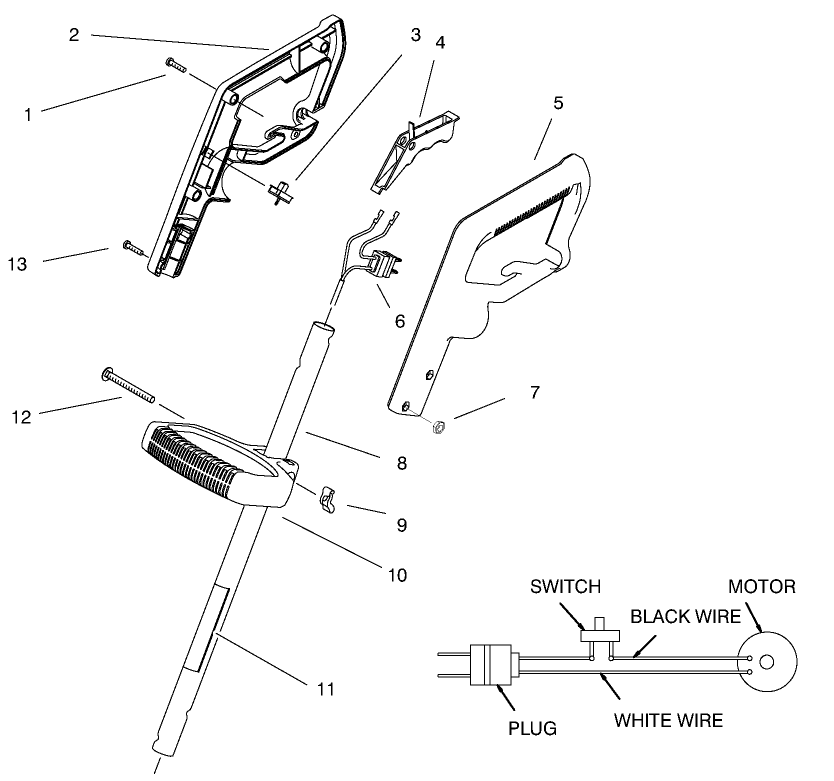 Handle Assembly Diagram and Parts List for 51324 79000001 - 79999999 Toro Trimmer