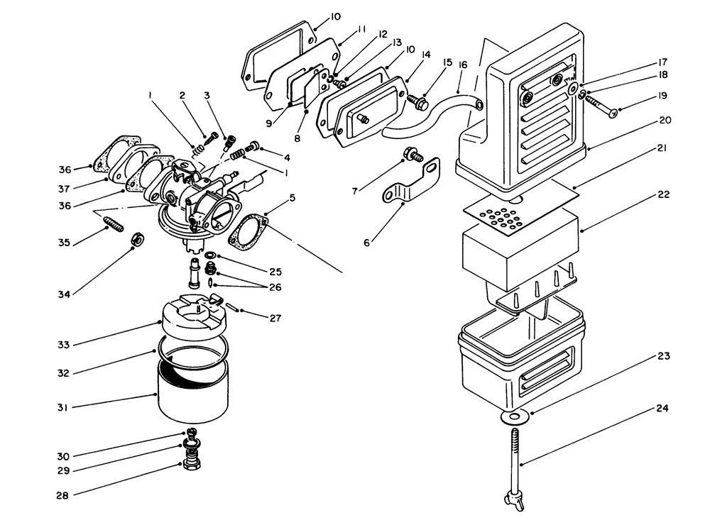 Air Cleaner-Carburetor Assembly Diagram and Parts List for 62012 8000001 - 8999999 Toro Generator