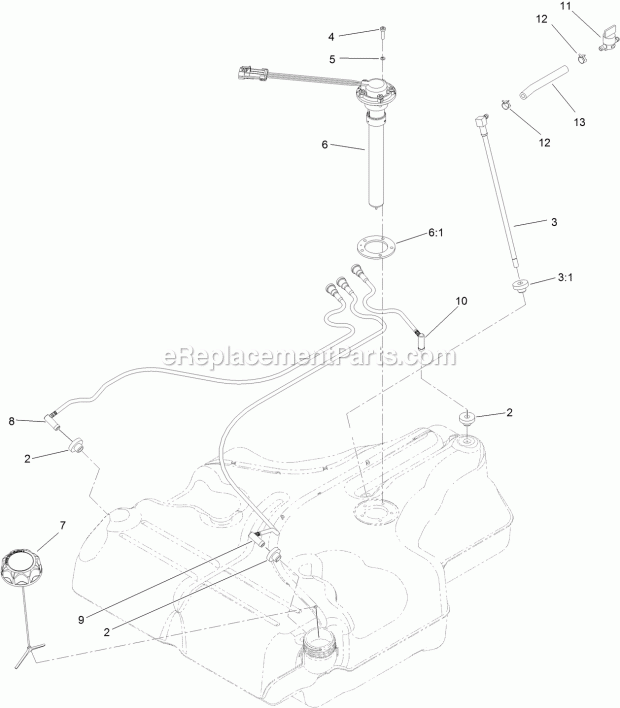 Fuel Tank Assembly No. 116-3979 Diagram and Parts List for 74942TE 314000001-314999999 Toro Lawn Mower