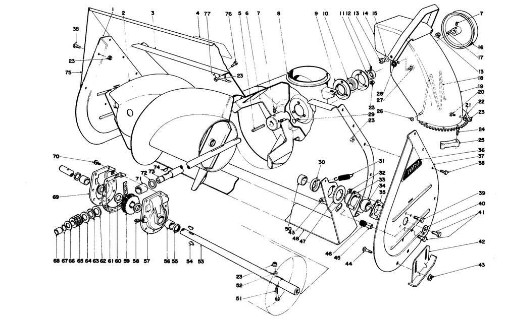 Auger Assembly Diagram and Parts List for 38155 3000001 - 3999999 Toro Snow Blower