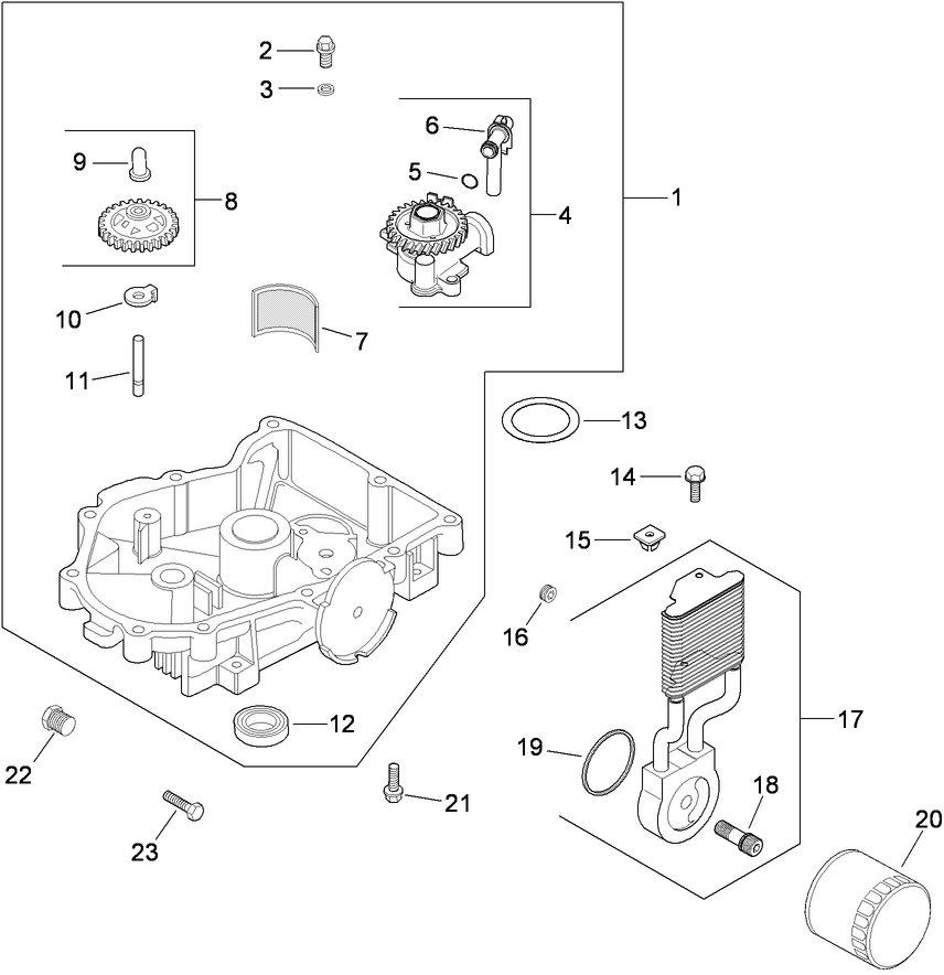 Oil Pan And Lubrication Assembly Diagram and Parts List for 74901 (290000001-290999999)(2009) Toro Lawn Mower