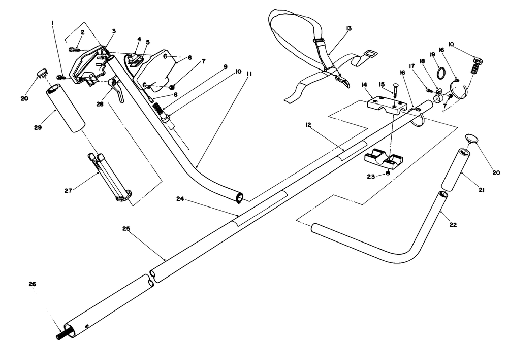 Handle Assembly Diagram and Parts List for 51645 7000001 - 7999999 Toro Trimmer