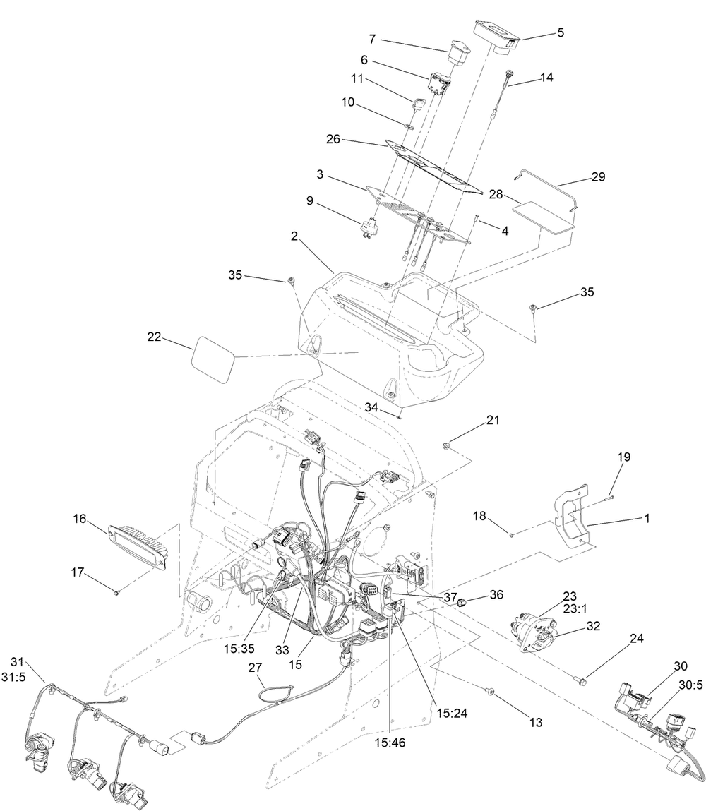 Control Panel And Harness Assembly Diagram and Parts List for 18562 400000000 - 414265543 Toro Lawn Mower