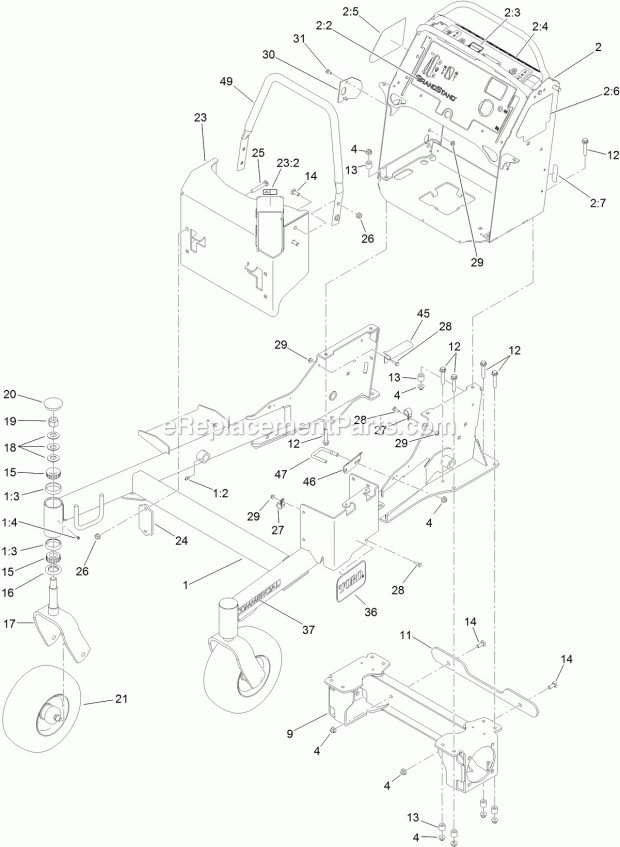 Frame Assembly Diagram and Parts List for 74574 315000001-315999999 Toro Lawn Mower