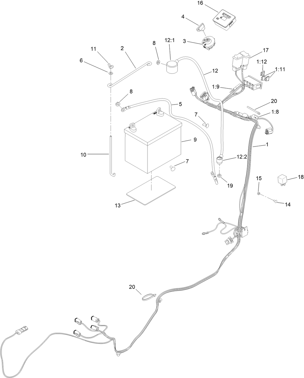 Electrical Harness Assembly Diagram and Parts List for 68141 414400369 - 999999999 Toro Lawn Tractor Accessories
