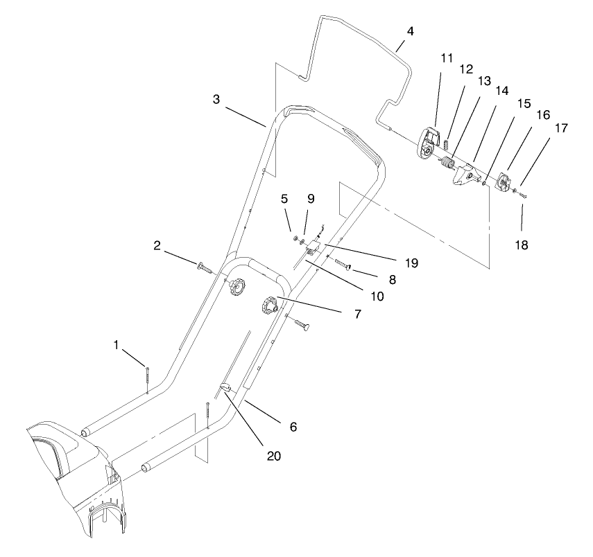 Handle Anad Controls Assembly Diagram and Parts List for 20650 89000001 - 89999999 Toro Lawn Mower