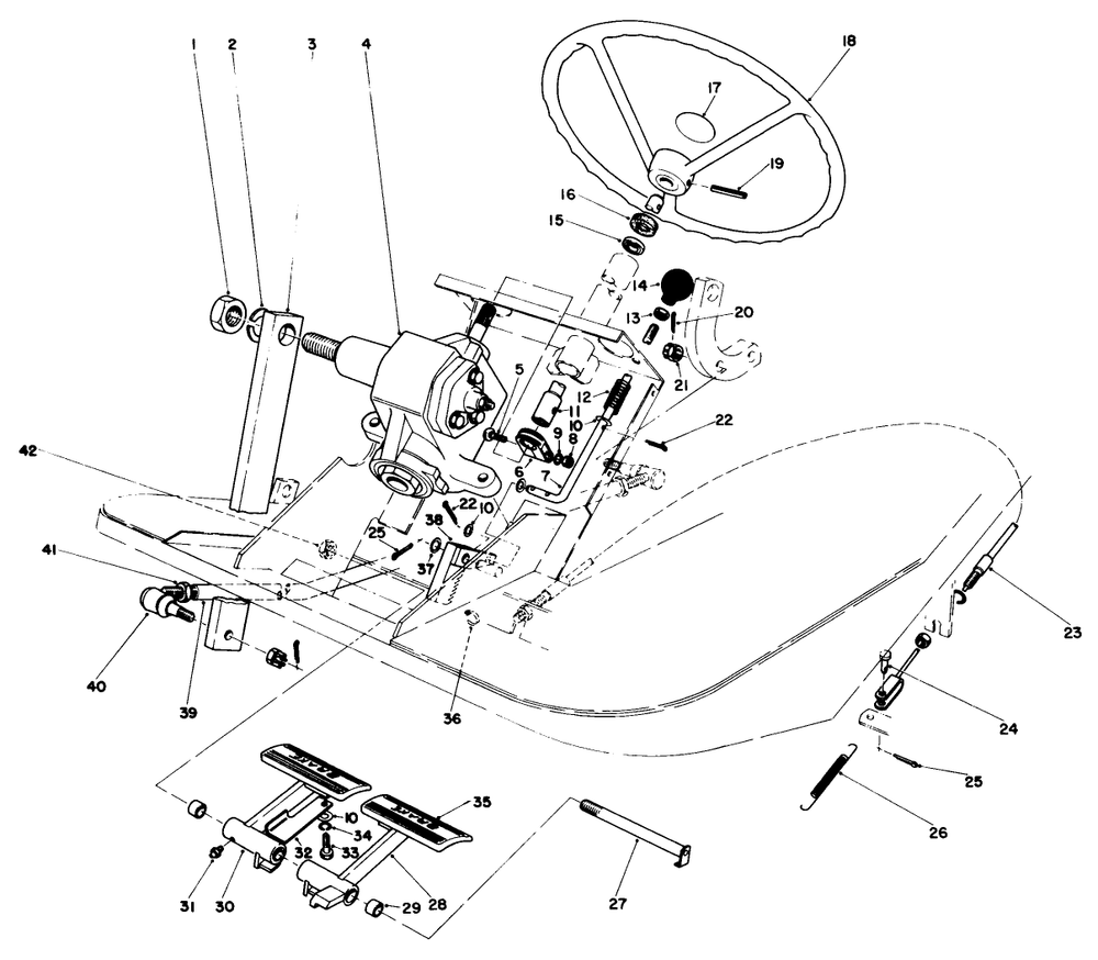 Pedals & Steering Wheel Assembly Diagram and Parts List for 30798 0000001 - 0999999 Toro Lawn Tractor
