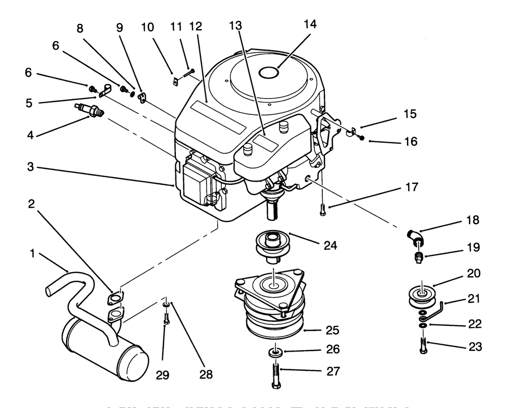 Engine And Clutch Assembly Diagram and Parts List for 72060 3900001 - 3999999 Toro Lawn Tractor