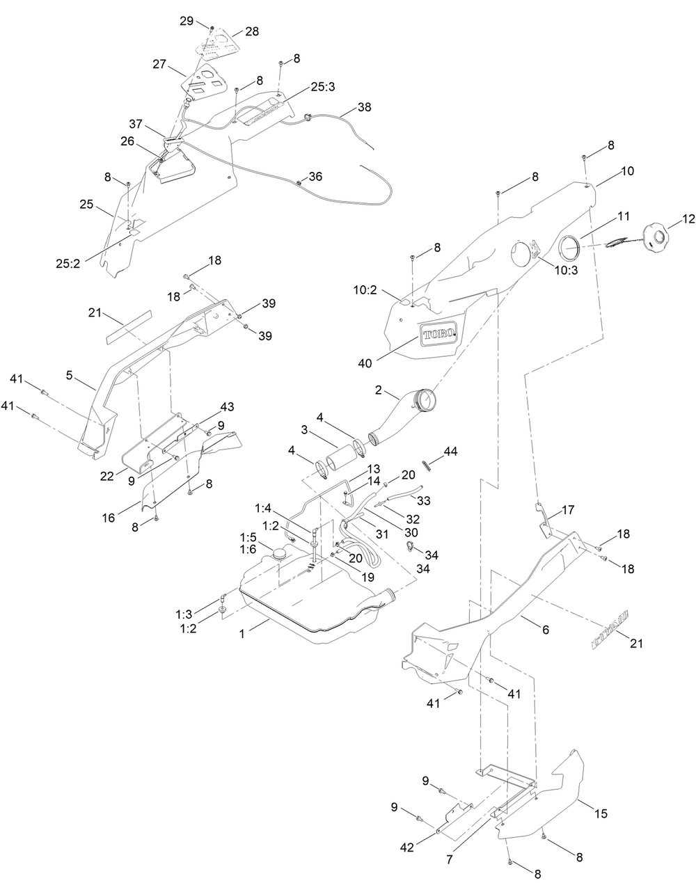 Fuel Assembly Diagram and Parts List for 76511 417300000 - 417399999 Toro Lawn Tractor