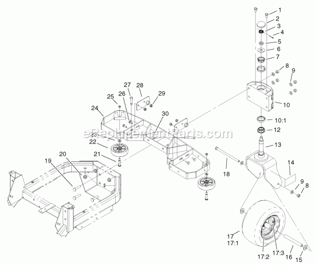 Tail Wheel And Bumper Assembly Diagram and Parts List for 74804TE 220000001-220999999 Toro Lawn Mower