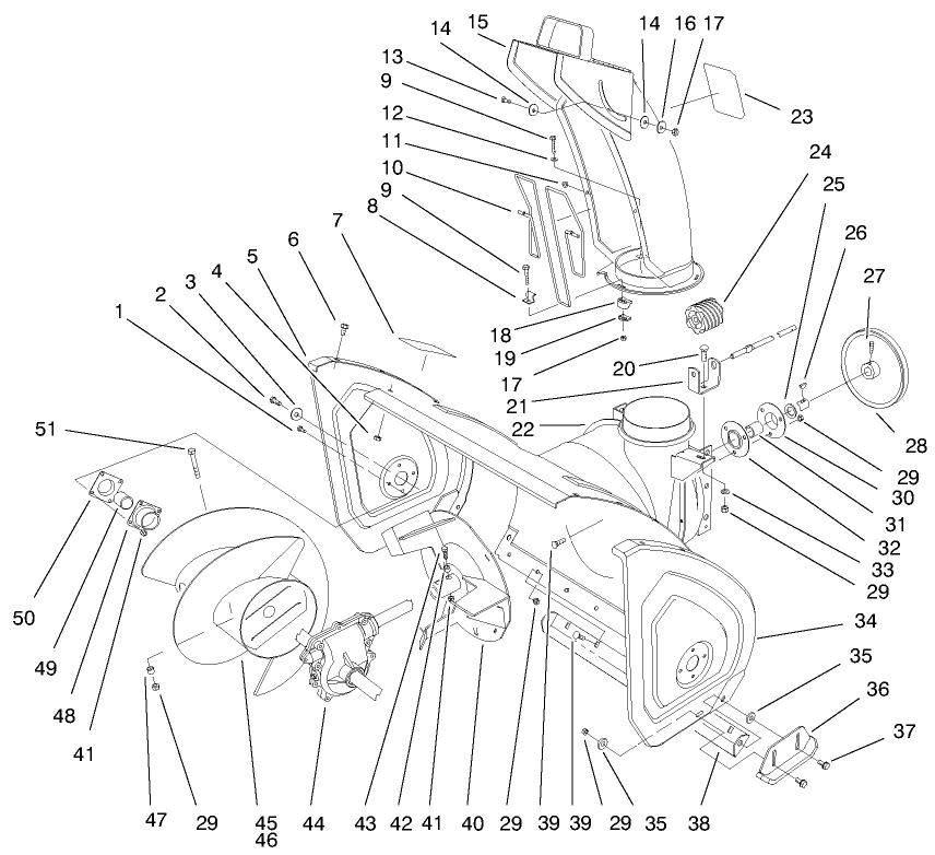 Auger And Housing Assembly Diagram and Parts List for 38084 9900001 - 9999999 Toro Snow Blower