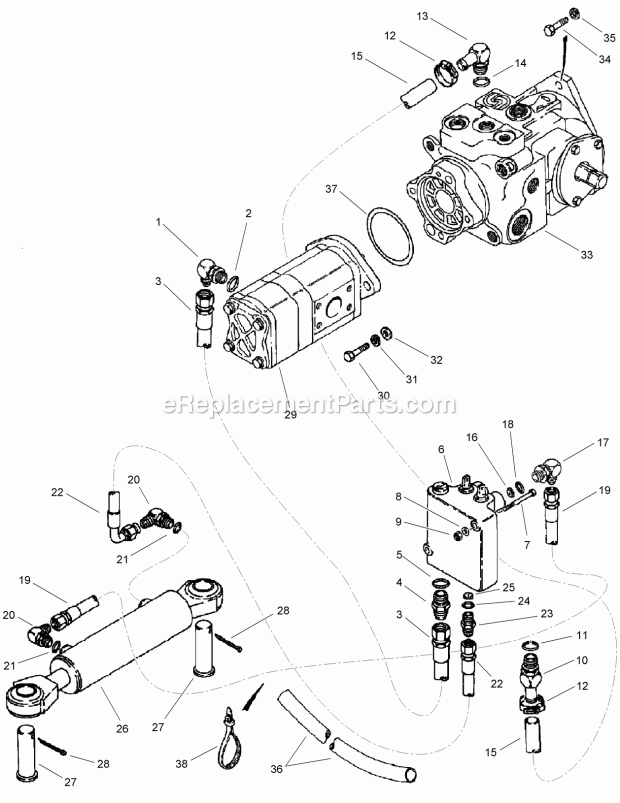 Steering Hydraulic Circuit Diagram and Parts List for 2011  Toro Lawn Tractor Accessories