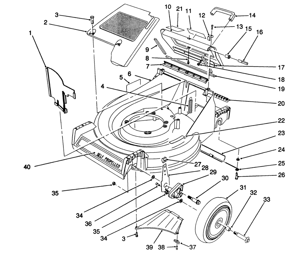 Housing Assembly Diagram and Parts List for 26621B 2000001 - 2999999 Toro Lawn Mower