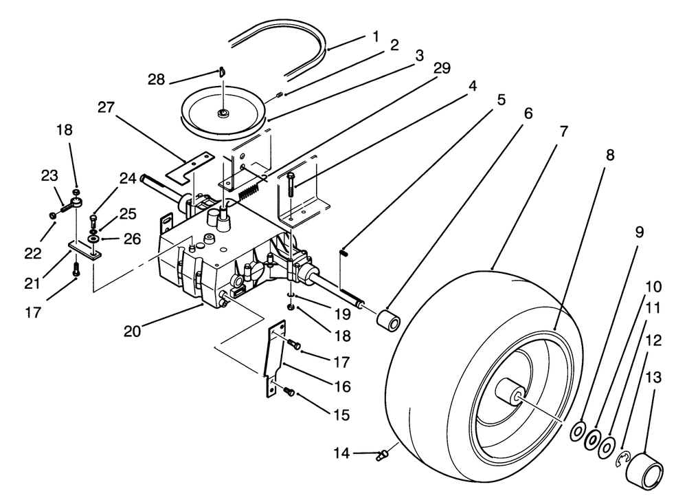 Rear Wheel And Transmission Assembly Diagram and Parts List for 72040 3900001 - 3999999 Toro Lawn Tractor