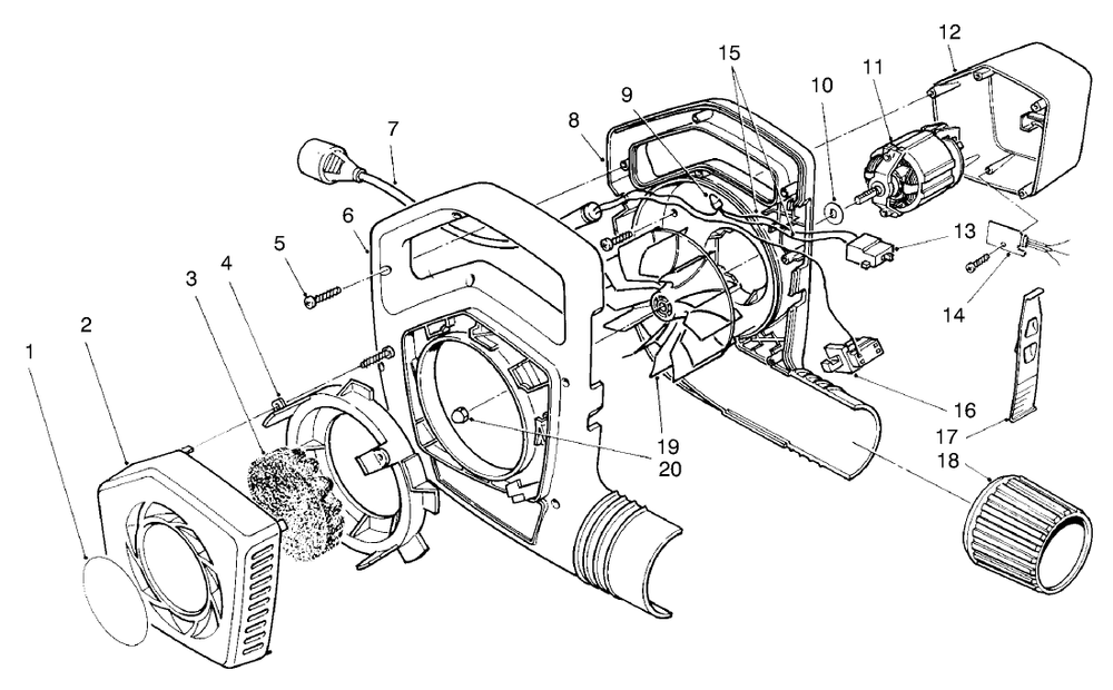 Blower Assembly Diagram and Parts List for 51575 59000001 - 59999999 Toro Leaf Blower / Vacuum