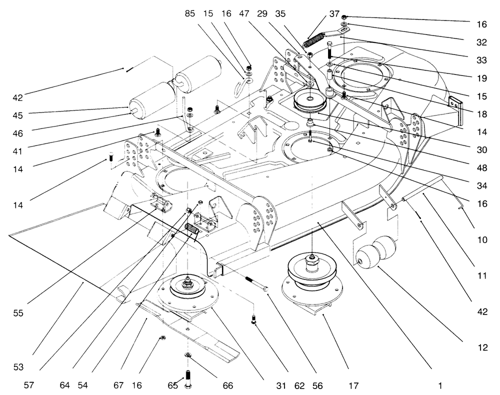 Deck And Spindles Diagram and Parts List for 30154 690001 - 699999 Toro Lawn Mower
