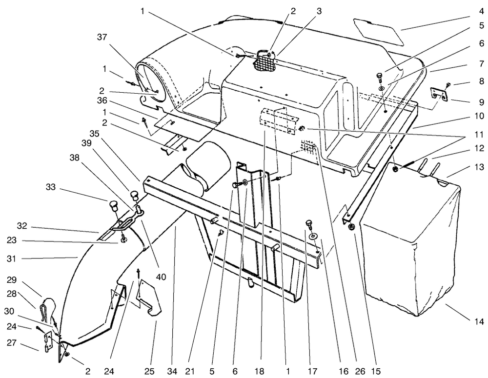 Grass Catcher Assembly Diagram and Parts List for 79086 6900001 - 6999999 Toro Lawn Tractor Accessories