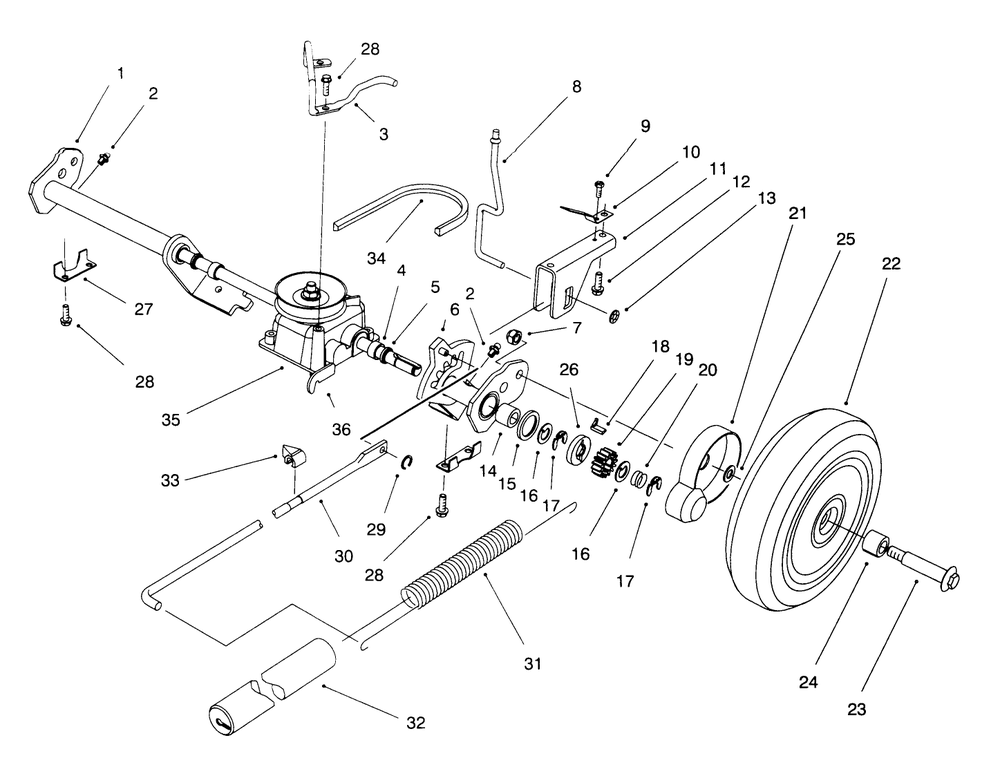 S. P. Rear Axle Assembly Diagram and Parts List for 20923B 69000001 - 69999999 Toro Lawn Mower