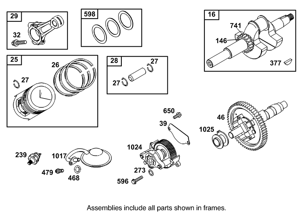 Crankshaft, Piston And Oil Pump Assembly  Briggs And Stratton 303447-1319-E1 Diagram and Parts List for 12004 230000001 - 230999999 Toro Lawn Tractor