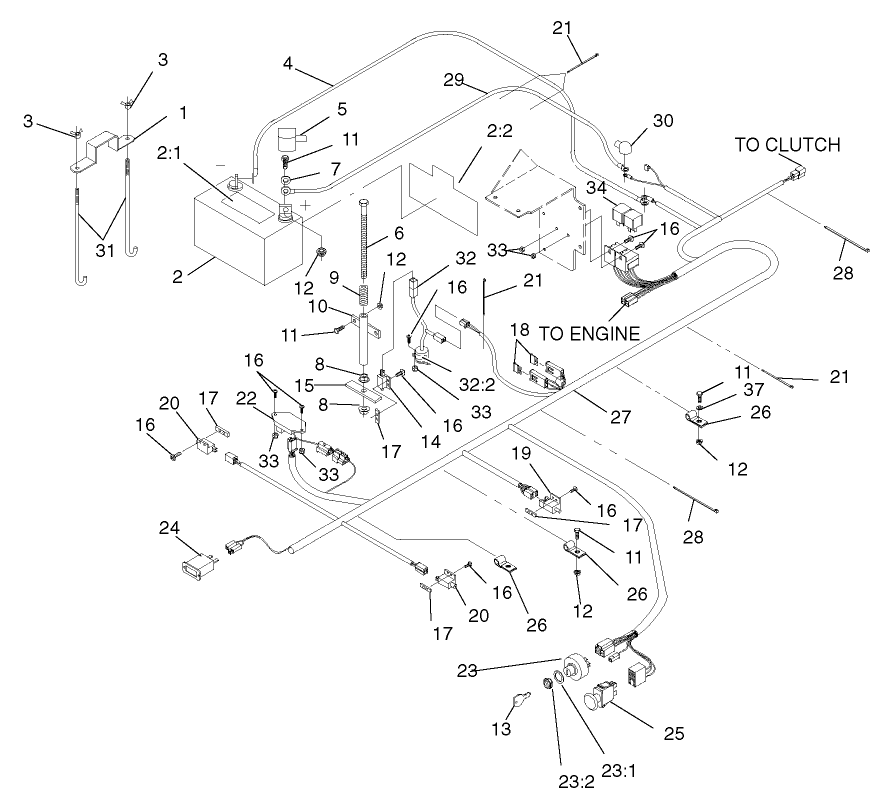 Electrical System Assembly Diagram and Parts List for 74228 (220000001-220999999)(2002) Toro Lawn Mower