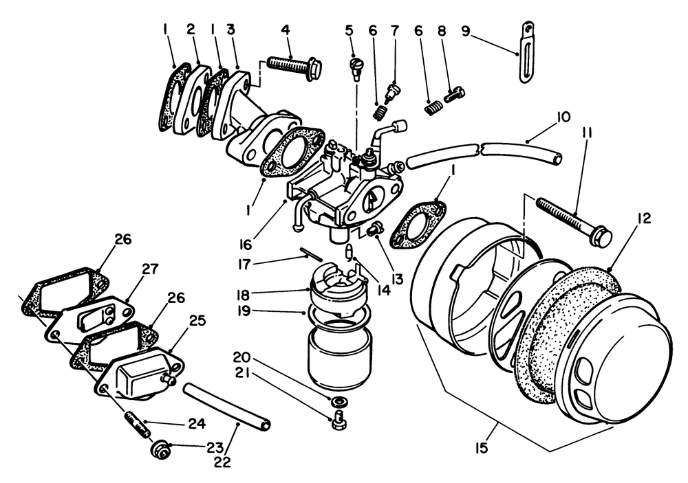 Carburetor Assembly Diagram and Parts List for 58402 5000001 - 5999999 Toro Edger