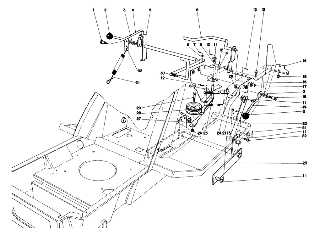 Shift & Clutch Assembly Diagram and Parts List for 57356 2000001 - 2999999 Toro Lawn Tractor