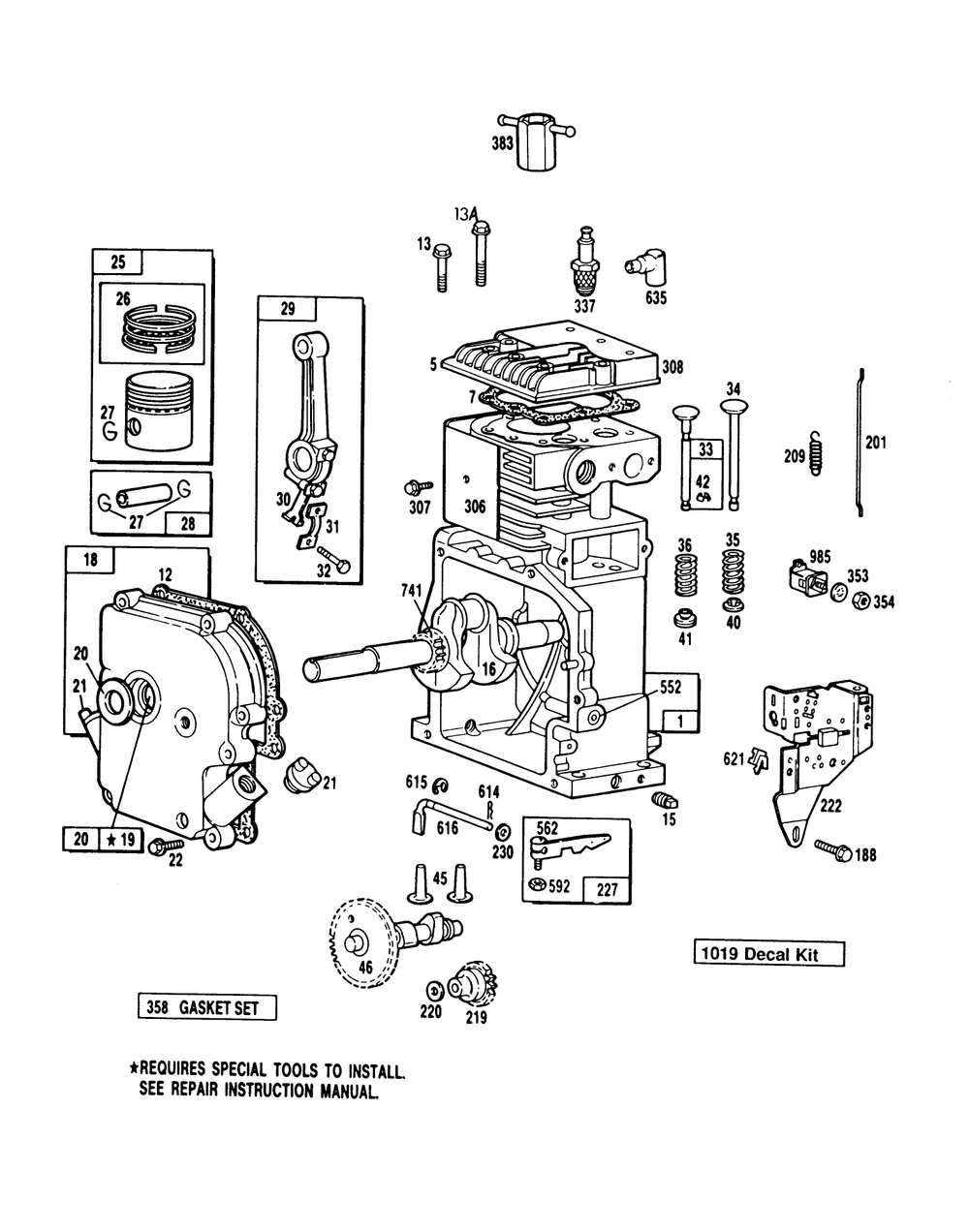 Engine Briggs & Stratton Model 190406 Type 3083-01 Diagram and Parts List for 38570 8000001 - 8999999 Toro Snow Blower